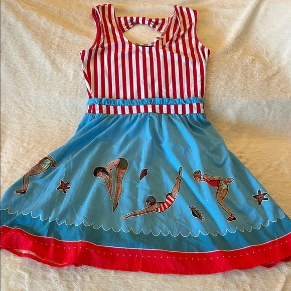 Sourpuss Red and Blue Striped Dress - Picture 1 of 9